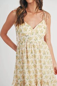 Mable - Floral Print Double Self Tie Tiered Midi Dress