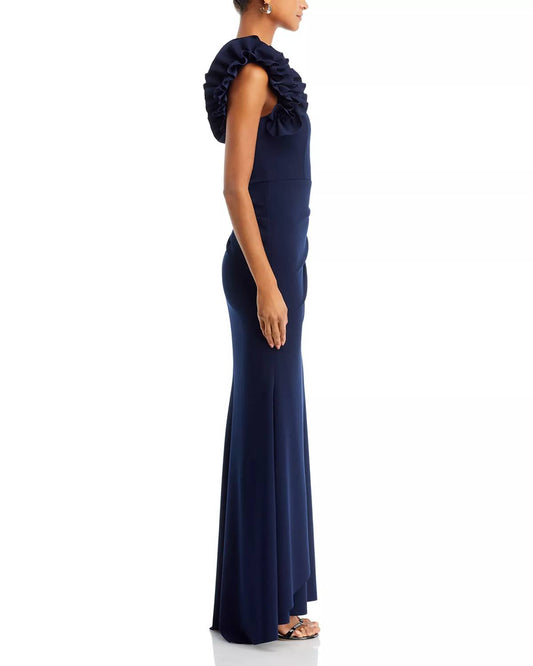 Aqua - One-shoulder Ruffle Gown