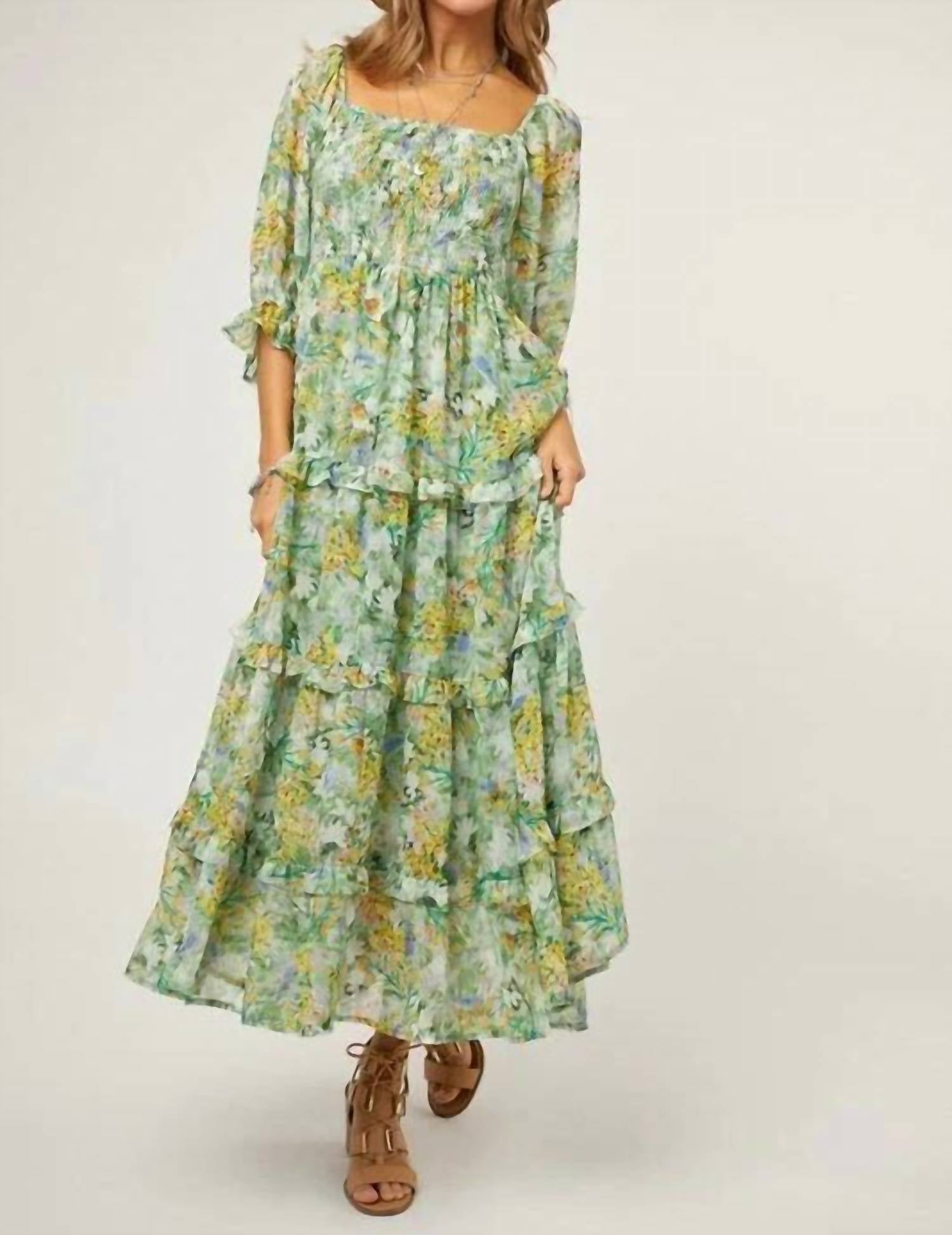 Davi & Dani - Floral Chiffon Midi Dress