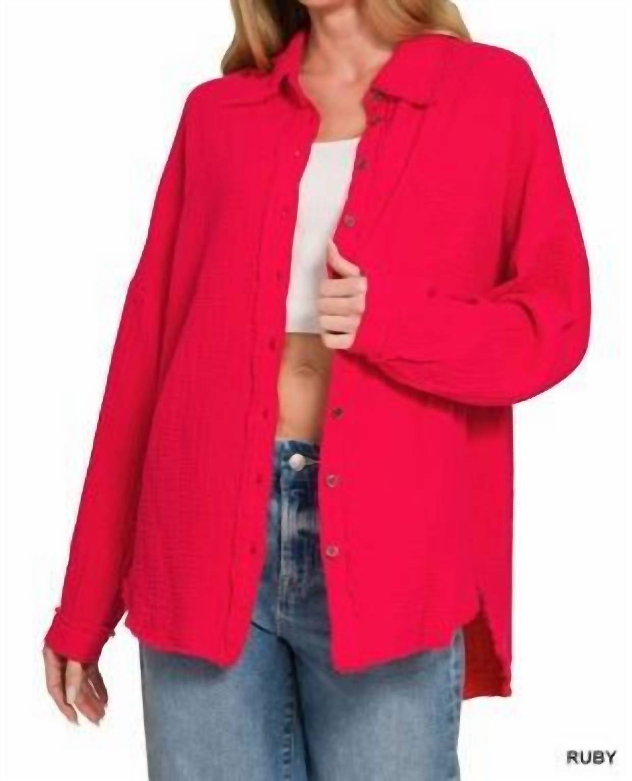 Zenana - Double Gauze Collared Shirt