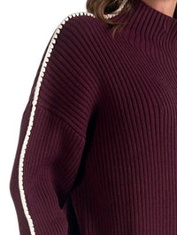 ELAN Mockneck Contrast Stitch Sweater in red - women's sweater - detail view