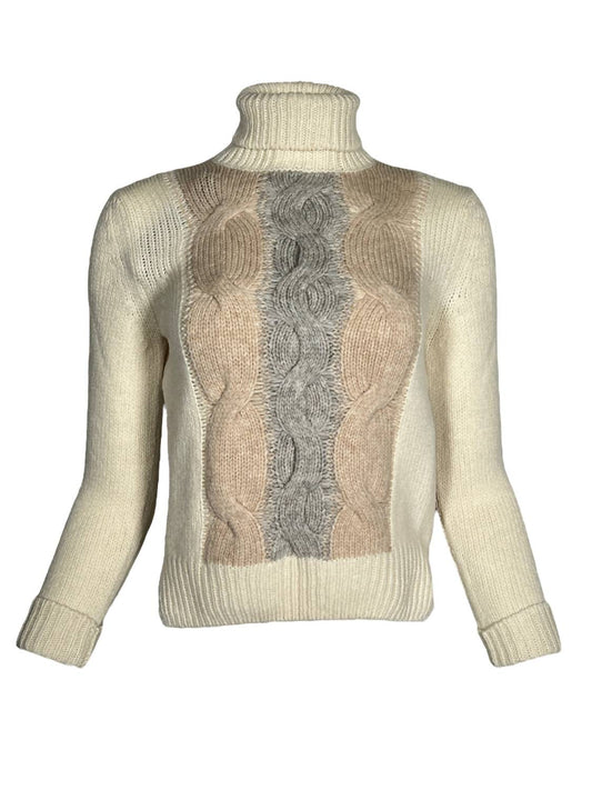 D.Exterior - WOMEN TRICOLOR CABLE SWEATER