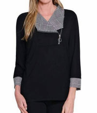 Multiples - Plaid Cuffed 3/4 Sleeve Knit Top