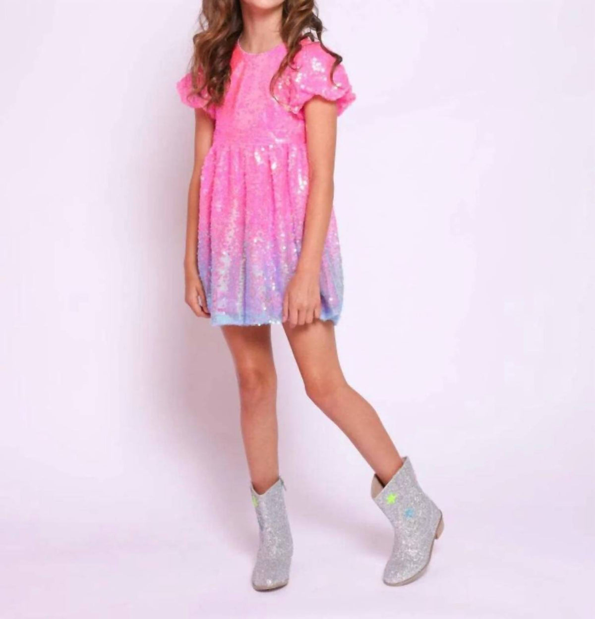 Lola + The Boys - Girls Bubble Gum Shimmer Sequin Dress