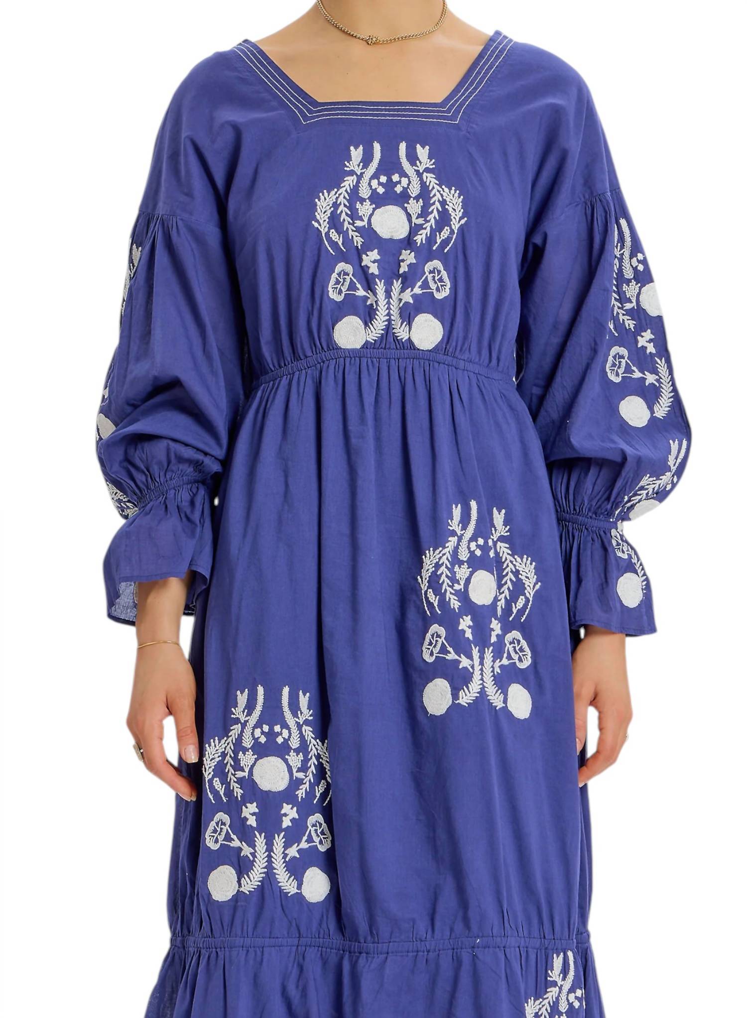 Something Navy - Embroidered Tiered Long Sleeve Maxi Dress