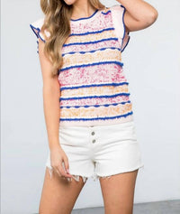 Thml - Ribbed Fringe Ruffle Sleeve Top