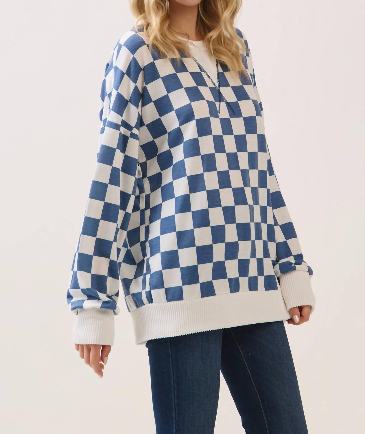 7Th Ray - Checkered Print Drop Shoulder Pullover