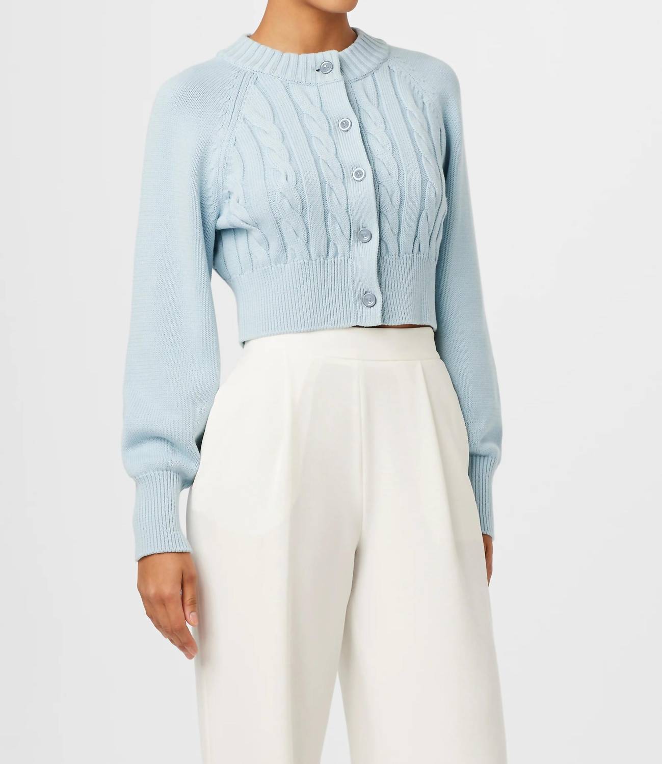 TOCCIN Rita Cotton Cardigan in light blue - women's cardigan - detail view