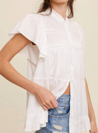 Listicle - Button Down Ruffled Contrast Blouse Top