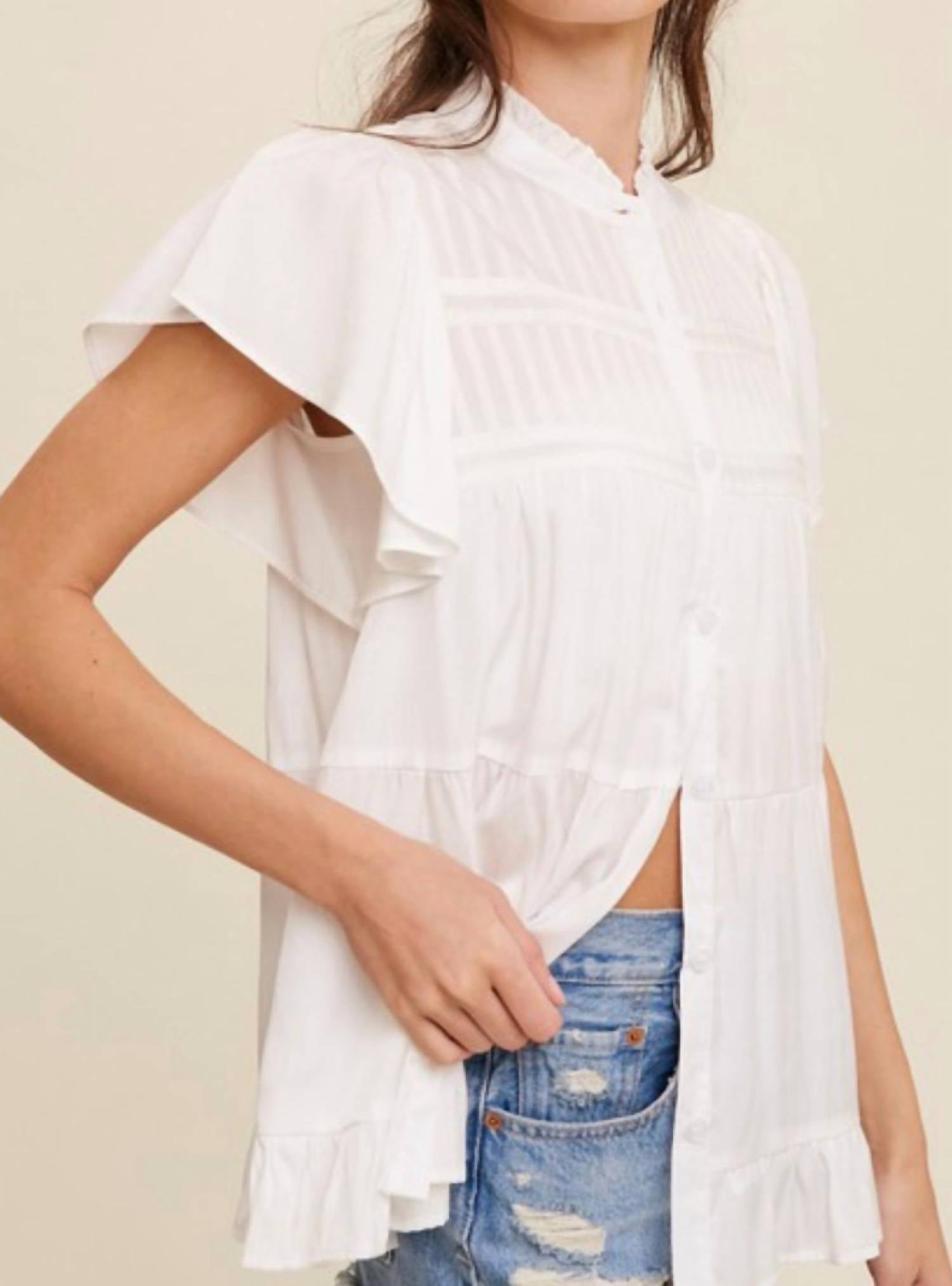 Listicle - Button Down Ruffled Contrast Blouse Top