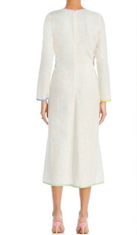 RHODE Thierry Linen Midi Dress in macadamia rainbow piping - women's dress - detail view
