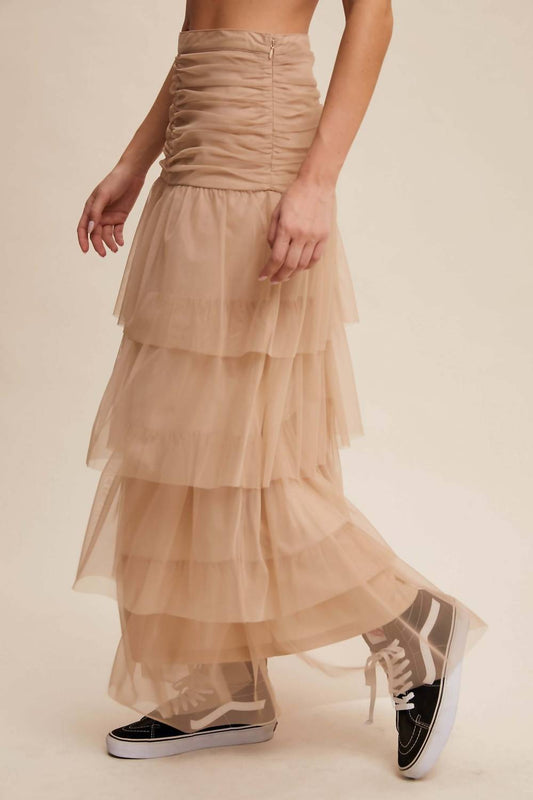 Listicle - Women's Cinched & Tiered High Waist Tulle Maxi Skirt