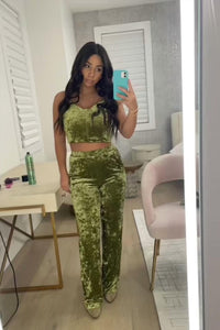 En Saison - Crushed Velvet Bustier Top And Lounge Pant Set