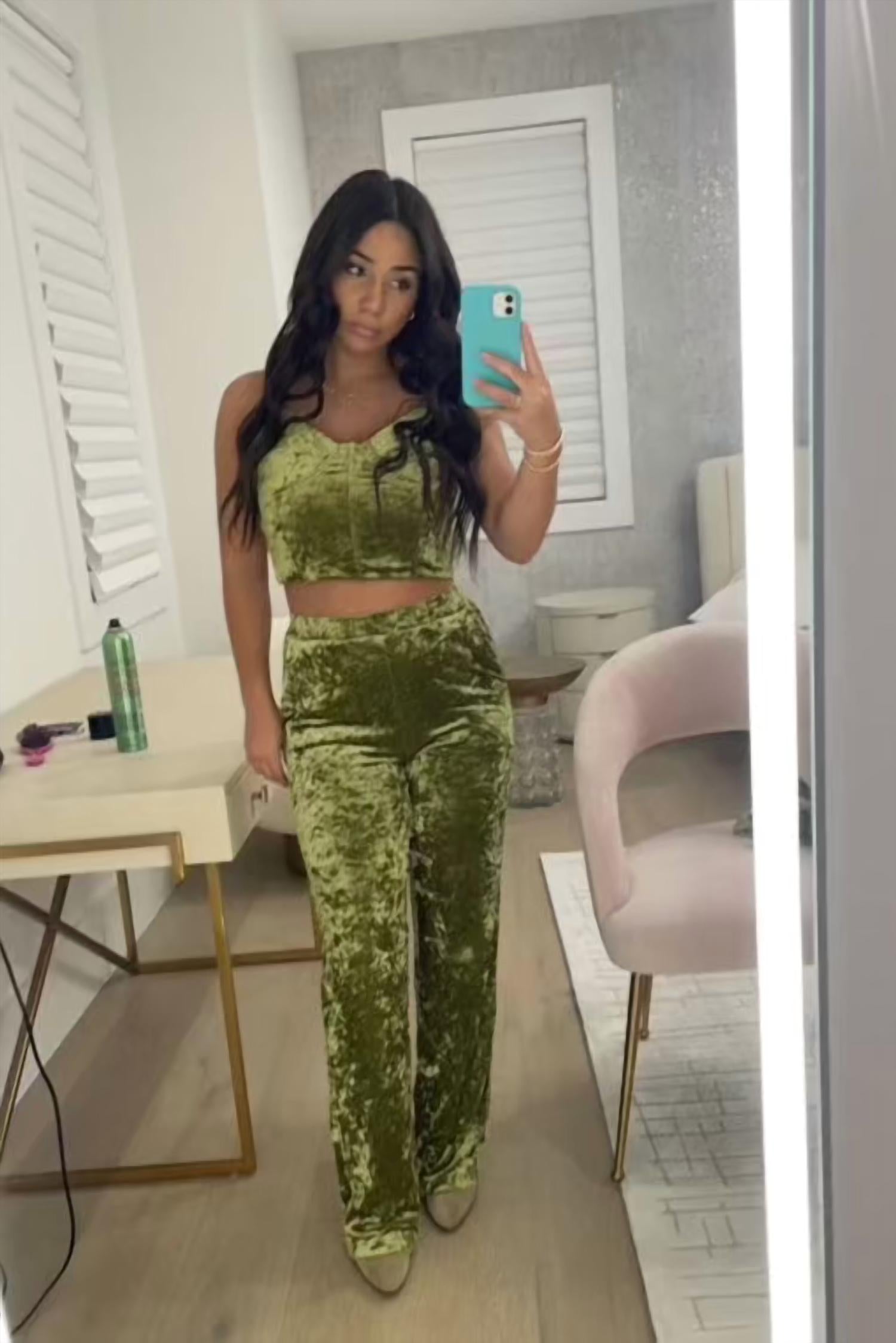 En Saison - Crushed Velvet Bustier Top And Lounge Pant Set
