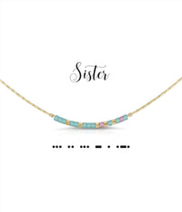 Dot & Dash Design Women's Sister Morse Code Necklace in light aqua dusty rose - women's jewelry - alternate view