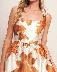 FLYING TOMATO Fall Floral Satin Midi Dress in cream rust - women's dress - view 5