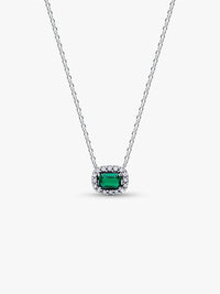 Pandora - Rectangular Sparkling Halo Pendant Necklace