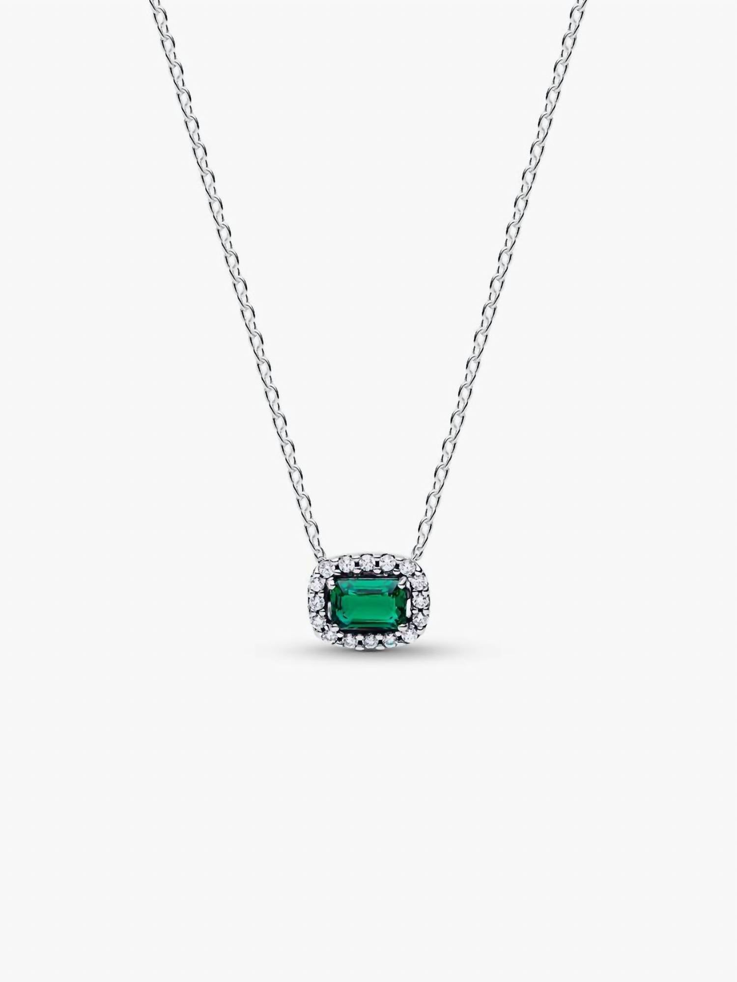 Pandora - Rectangular Sparkling Halo Pendant Necklace