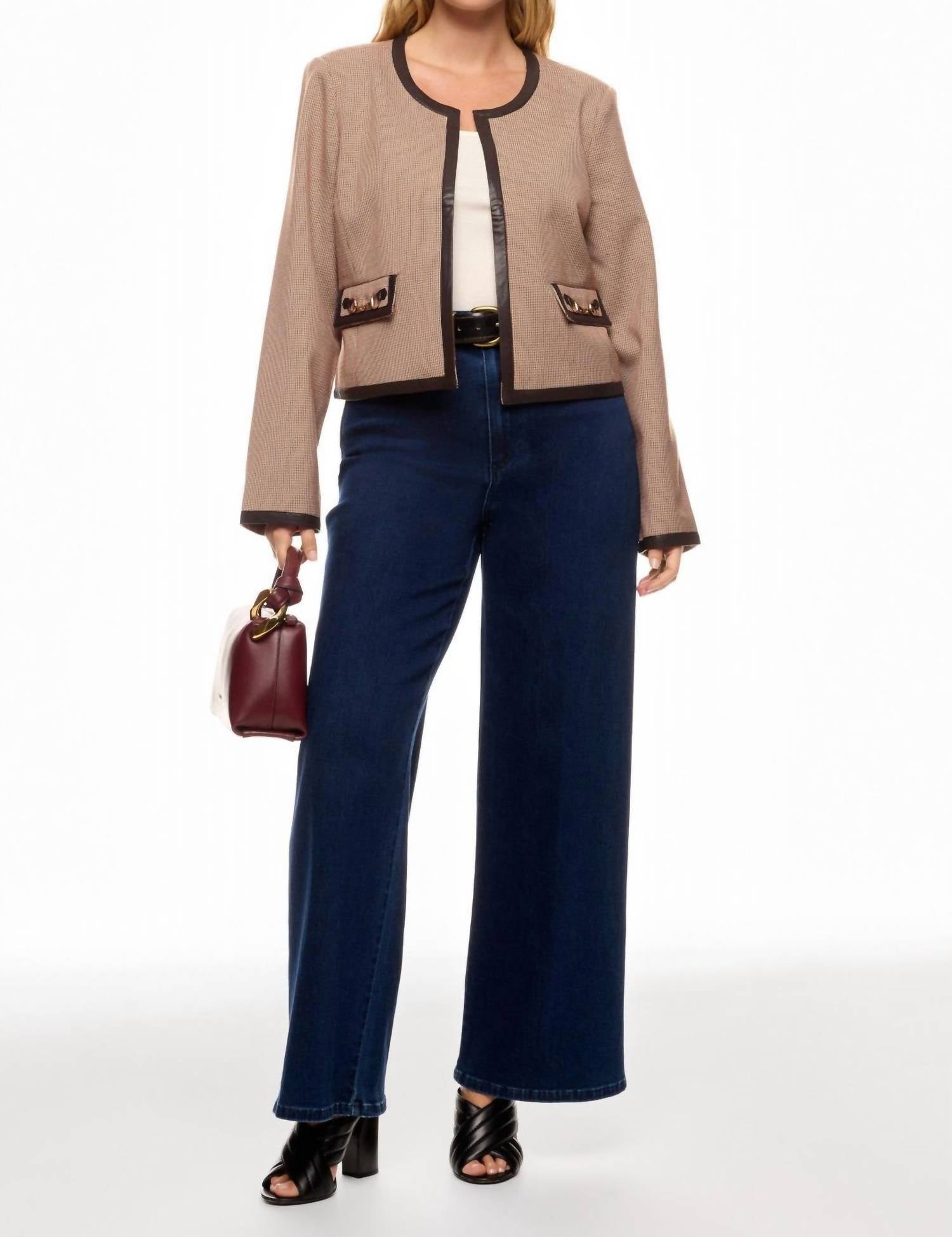 Derek Lam 10 Crosby Plaid Collarless Jacket in brown - women's jacket - view 5