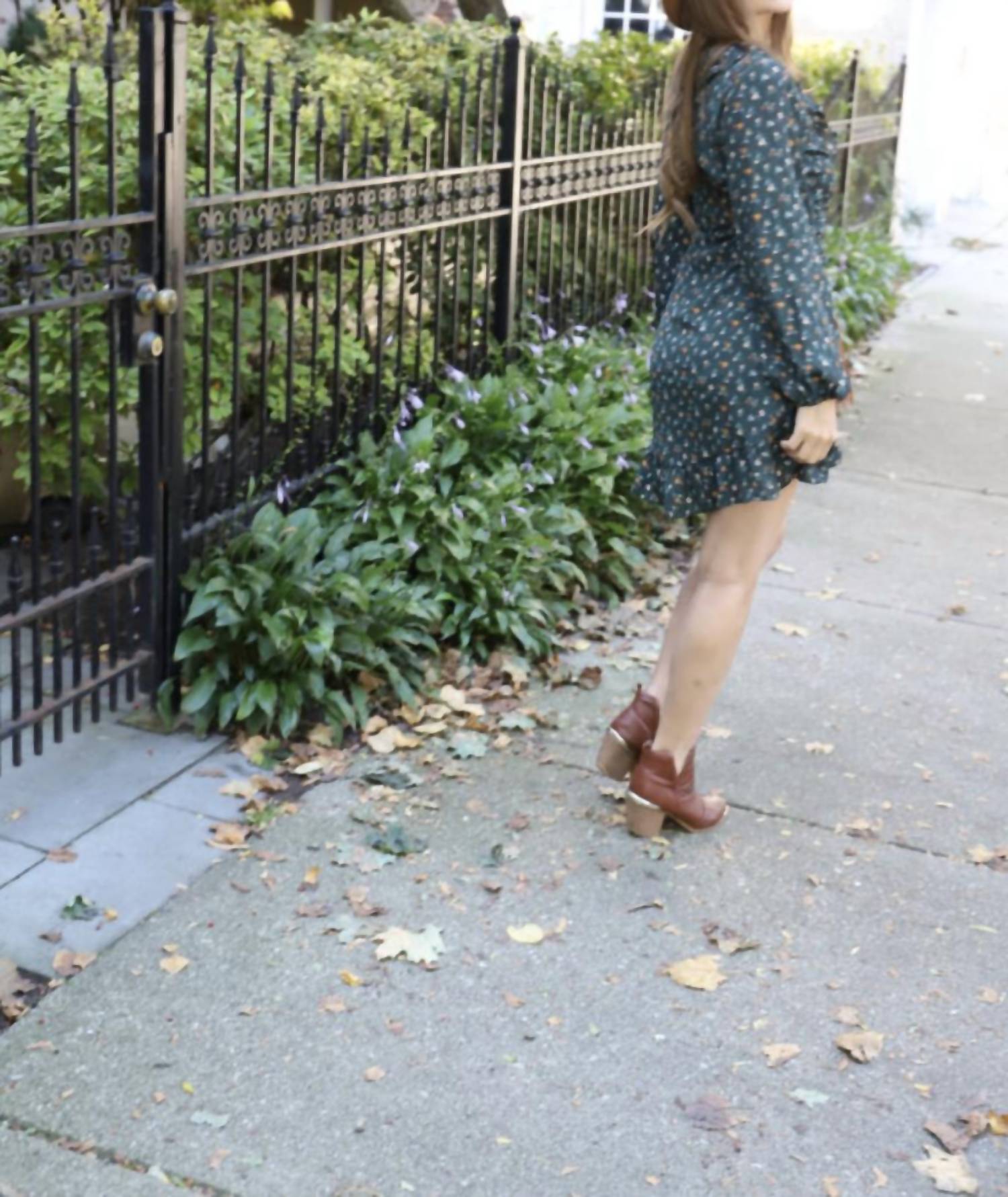 She + Sky - Long sleeve ruffled ditsy floral wrap dress