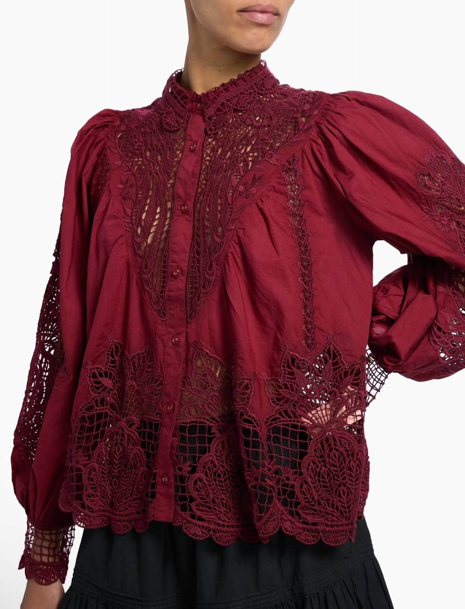Farm Rio - Guipure Lace Cotton Button-up Shirt
