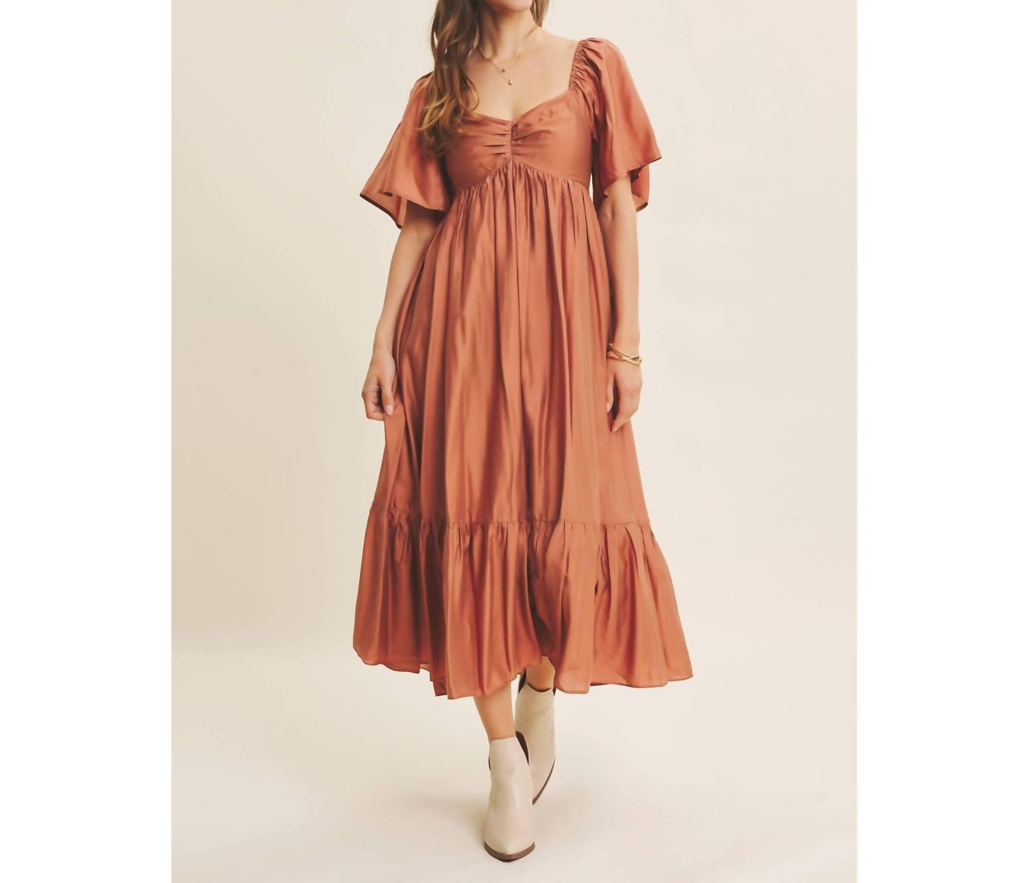 In February - Sweetheart Smocked Flowy Midi Dress