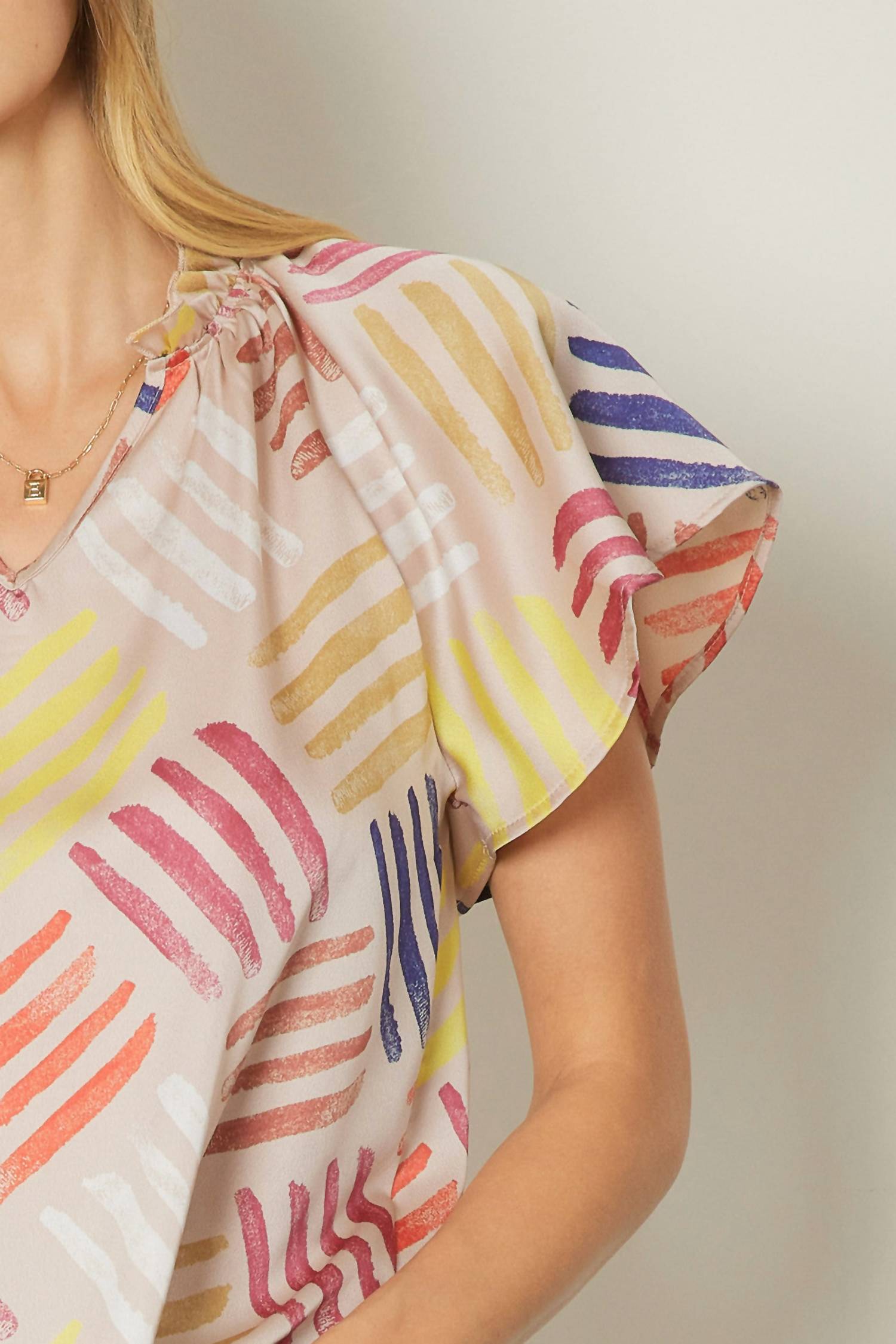 entro V-neck Flutter Sleeve Blouse in latte - women's blouse - view 5