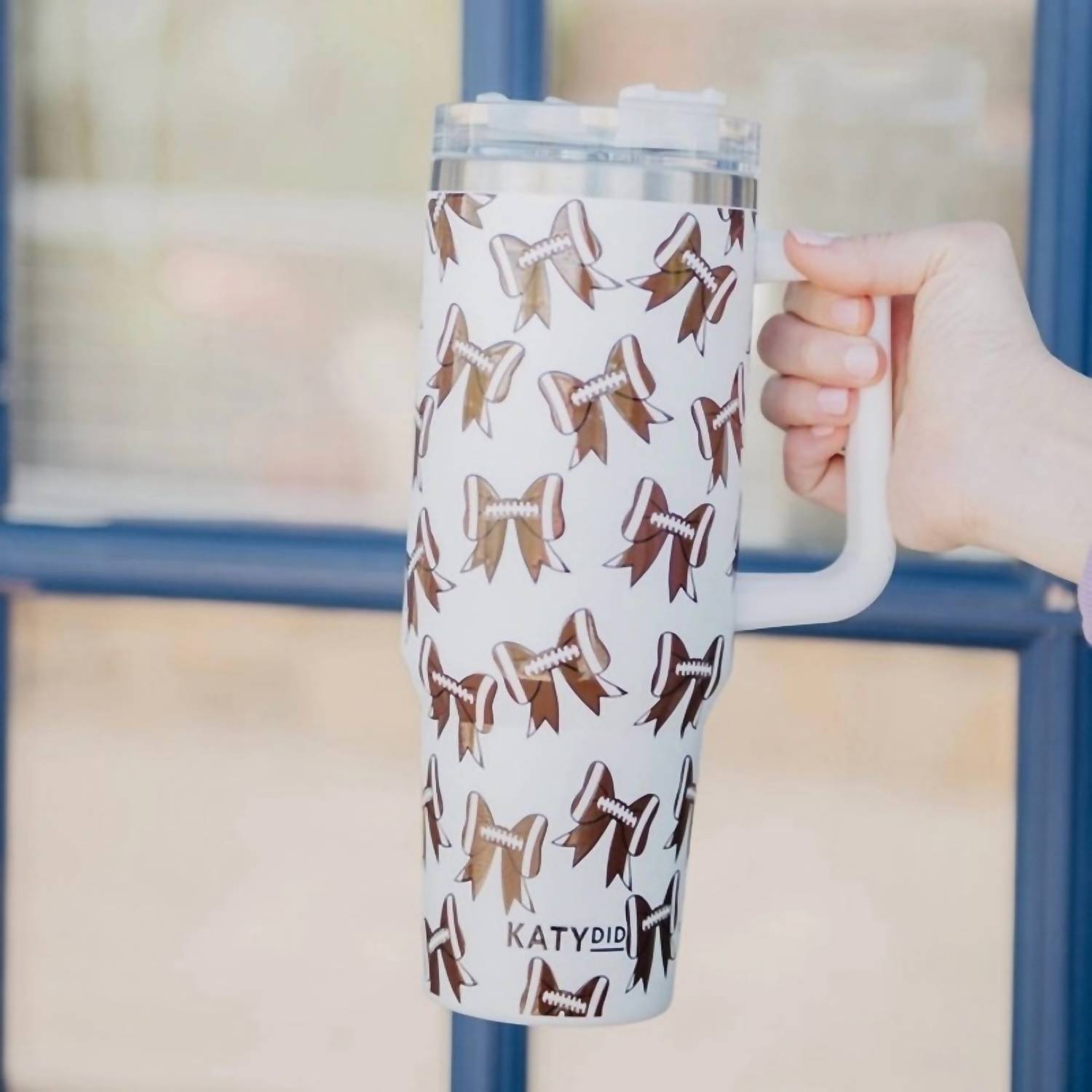 Katydid - Game Day Football Bows Printed Stainless Steel Tumbler 40 oz with Handle