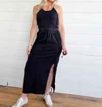 Ee:Some - Ribbed Side Slit Maxi Skirt