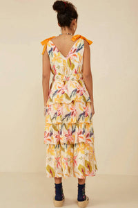 Hayden La - Textured Tiered Floral V Neck Dress