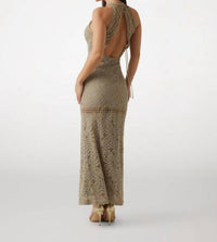 Guess Liza High-neck Sleeveless Dress in moss khaki multi - women's dress - detail view