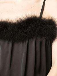 SAINT LAURENT Feather Trim Satin Slip Minidress in black - women's dress - view 4