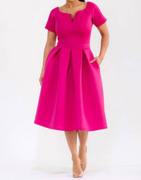 Karen T Design Pleated Midi Dress in magenta - women's dress - alternate view