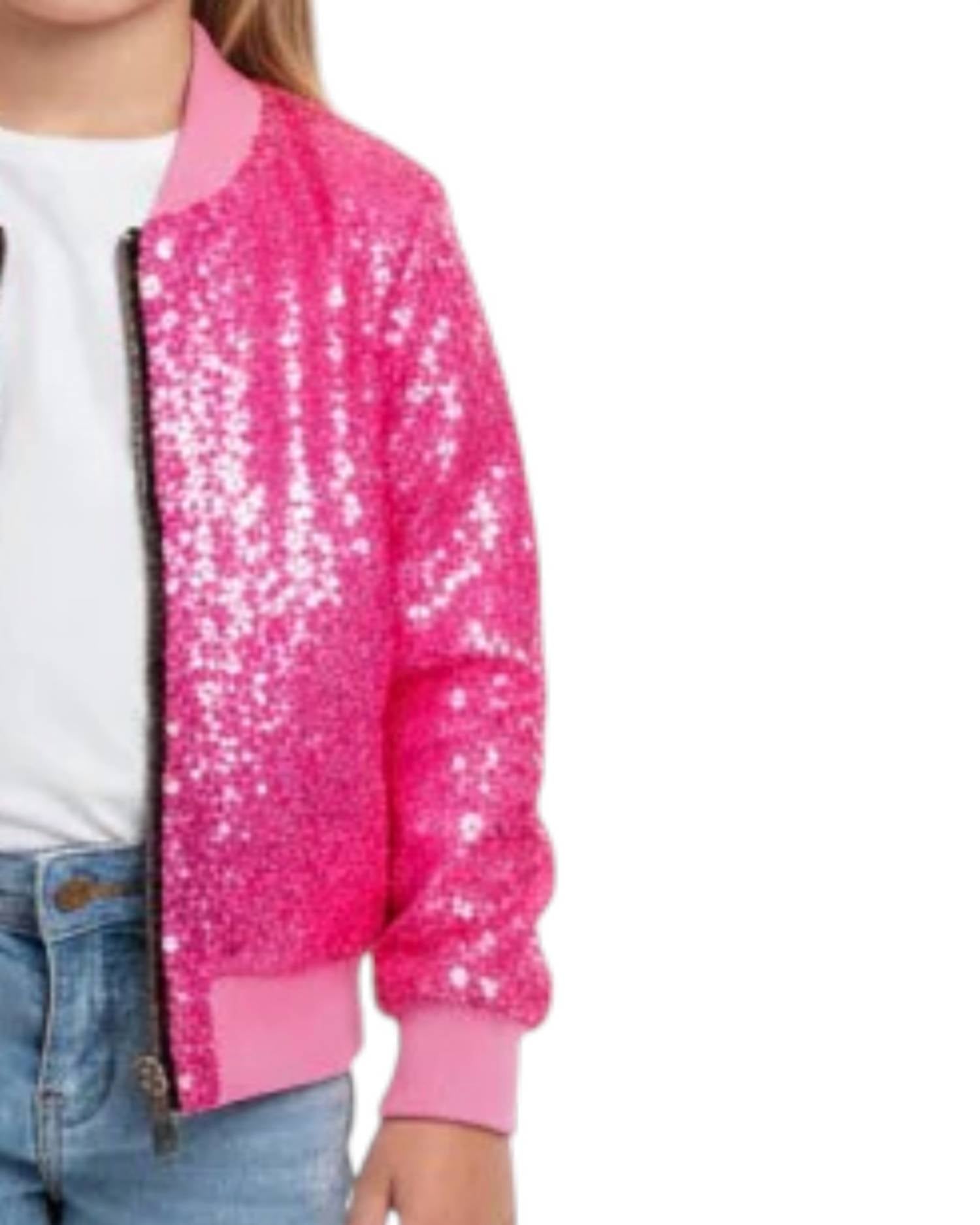 Mila & Rose Little Girl Sequin Zip Up Jacket in pink - item - detail view