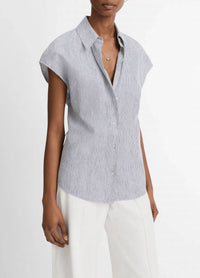 Vince - Ticking Stripe Linen-cotton Cap Sleeve Blouse