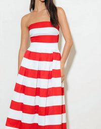 Flying Tomato - Solid woven striped midi dress