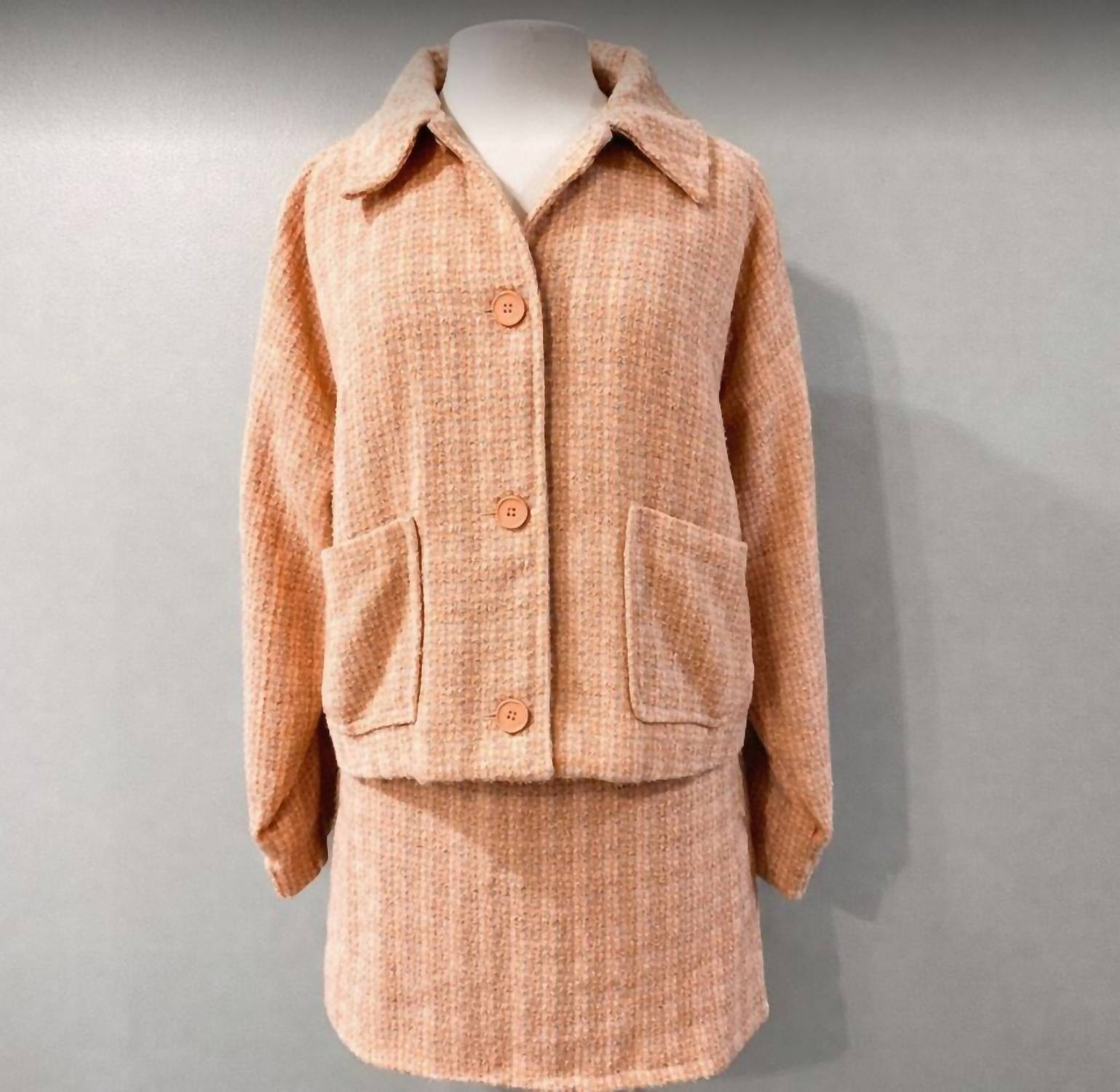 LE LIS Tweed Button Down Jacket in peach - women's jacket - view 4