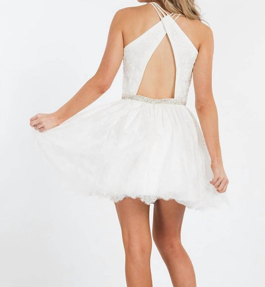 Rachel Allan - Criss-cross Lace Short Prom Dress