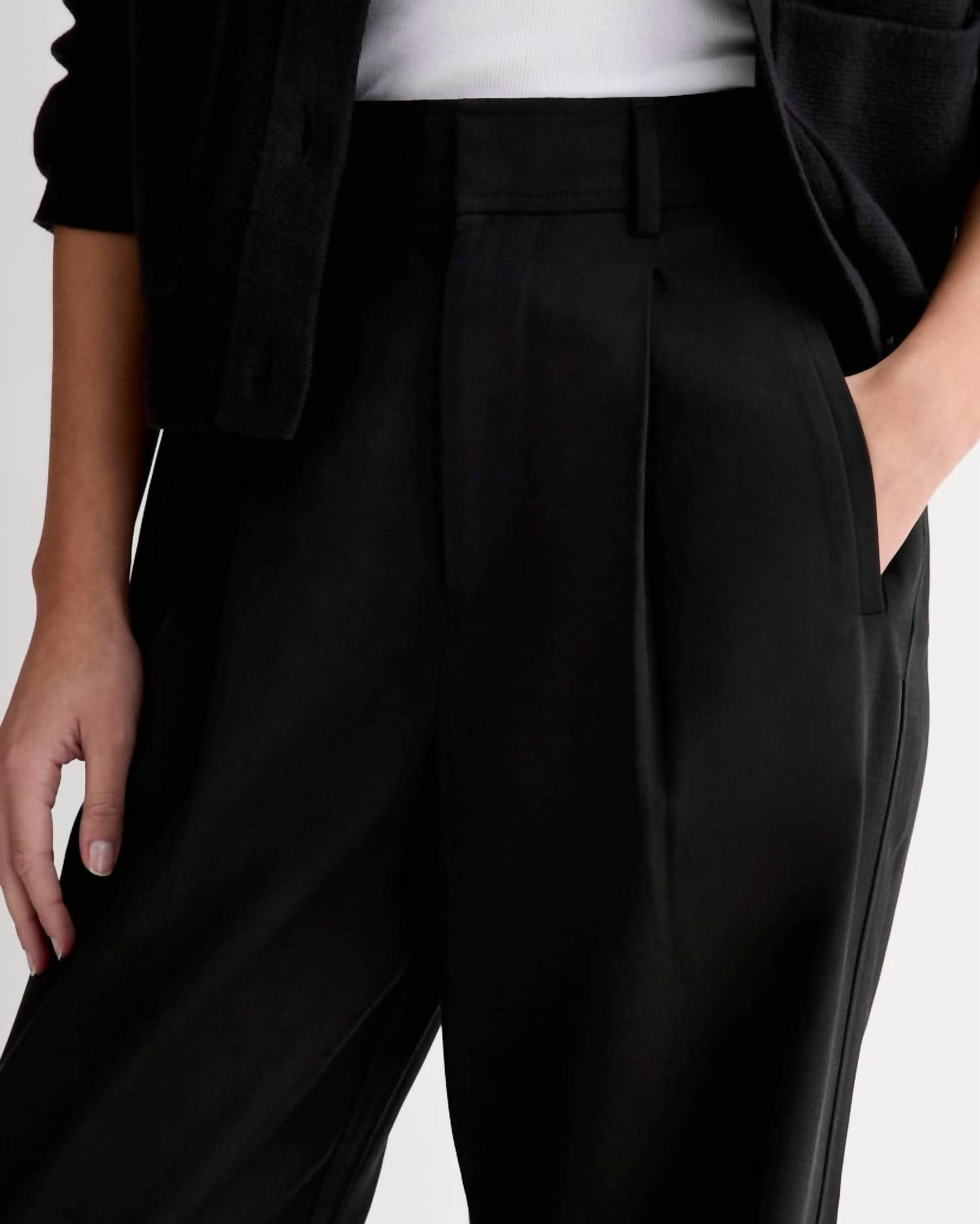 Everlane Way High Drape Pleated Pants in buttersmooth black - women's pants - alternate view