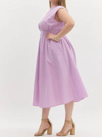 Entro - Solid V-neck Sleeveless Midi Dress