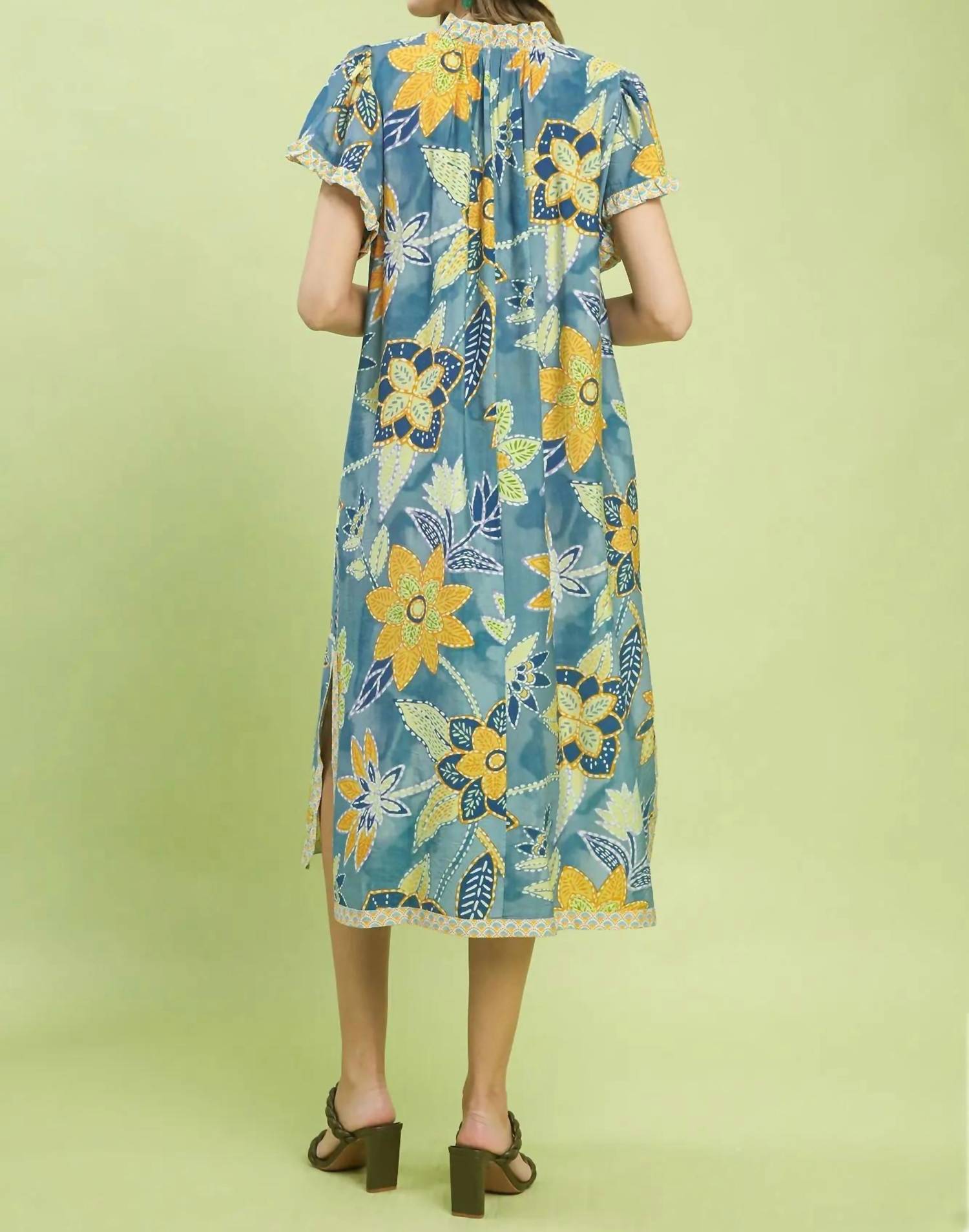 Umgee - Mix Boho Floral Flutter Sleeve Midi Dress