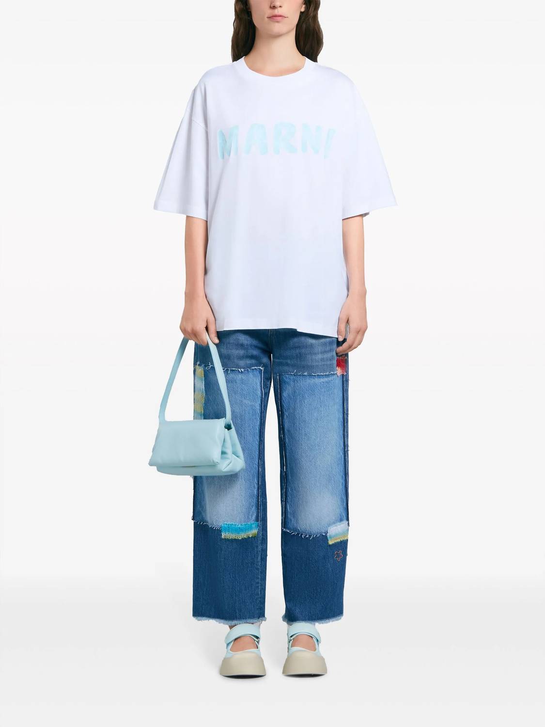 MARNI Women's Small Leather Prisma Crossbody Bag in light blue - women's bag - view 6