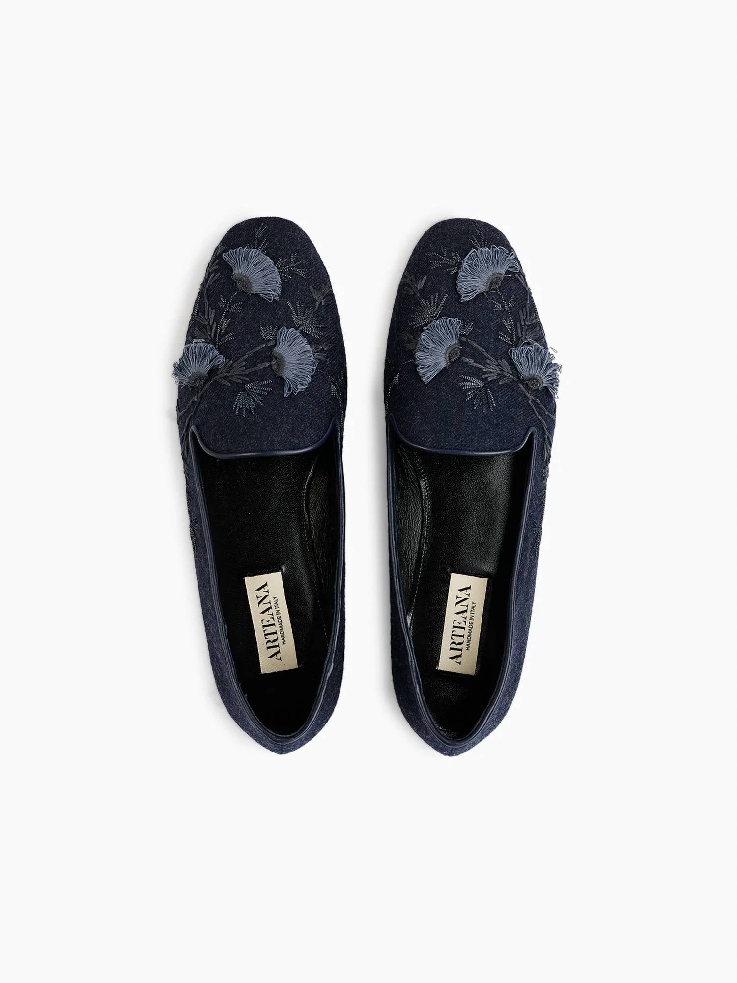Arteana Women's Flora Smoking Slipper in navy - women's shoe - alternate view