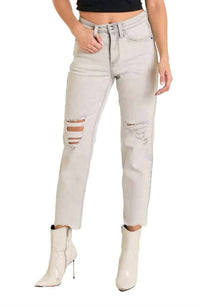 Rock & Roll Denim Straight Crop Jeans in light grey - women's jeans