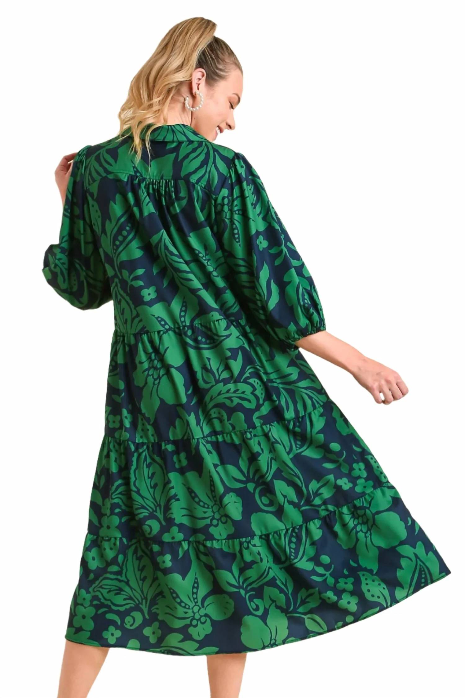 Umgee - Two Tone Floral Print Midi Dress