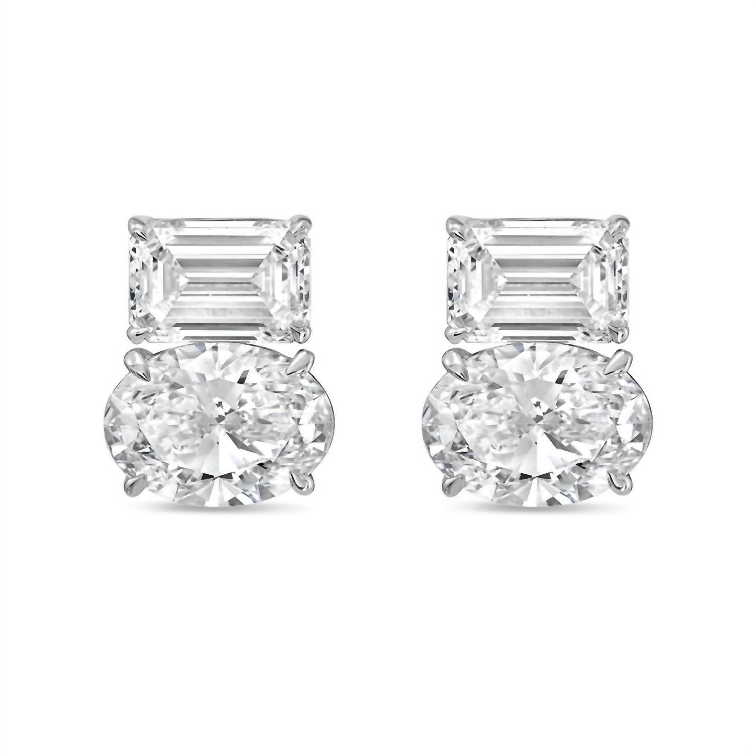Diana M Jewels - Women's Emerald & Oval Lab-grown Diamond Stud Earrings (10.00 Tcw) - Bold
