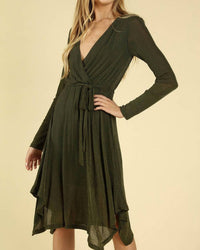 Honey Punch - Shimmering Long Sleeve Wrap Dress