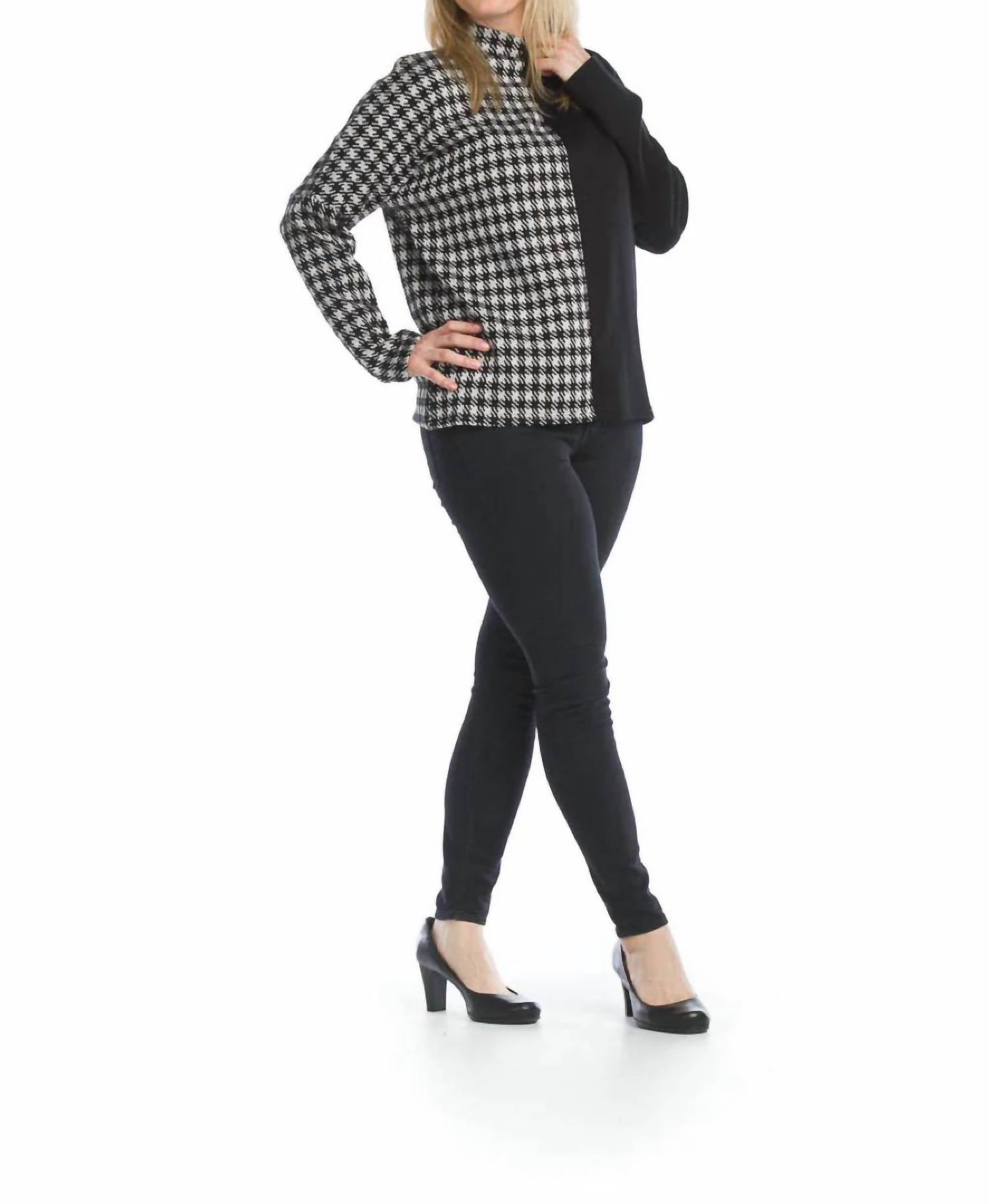 Papillon - Houndstooth Patchwork Mock Neck Sweater