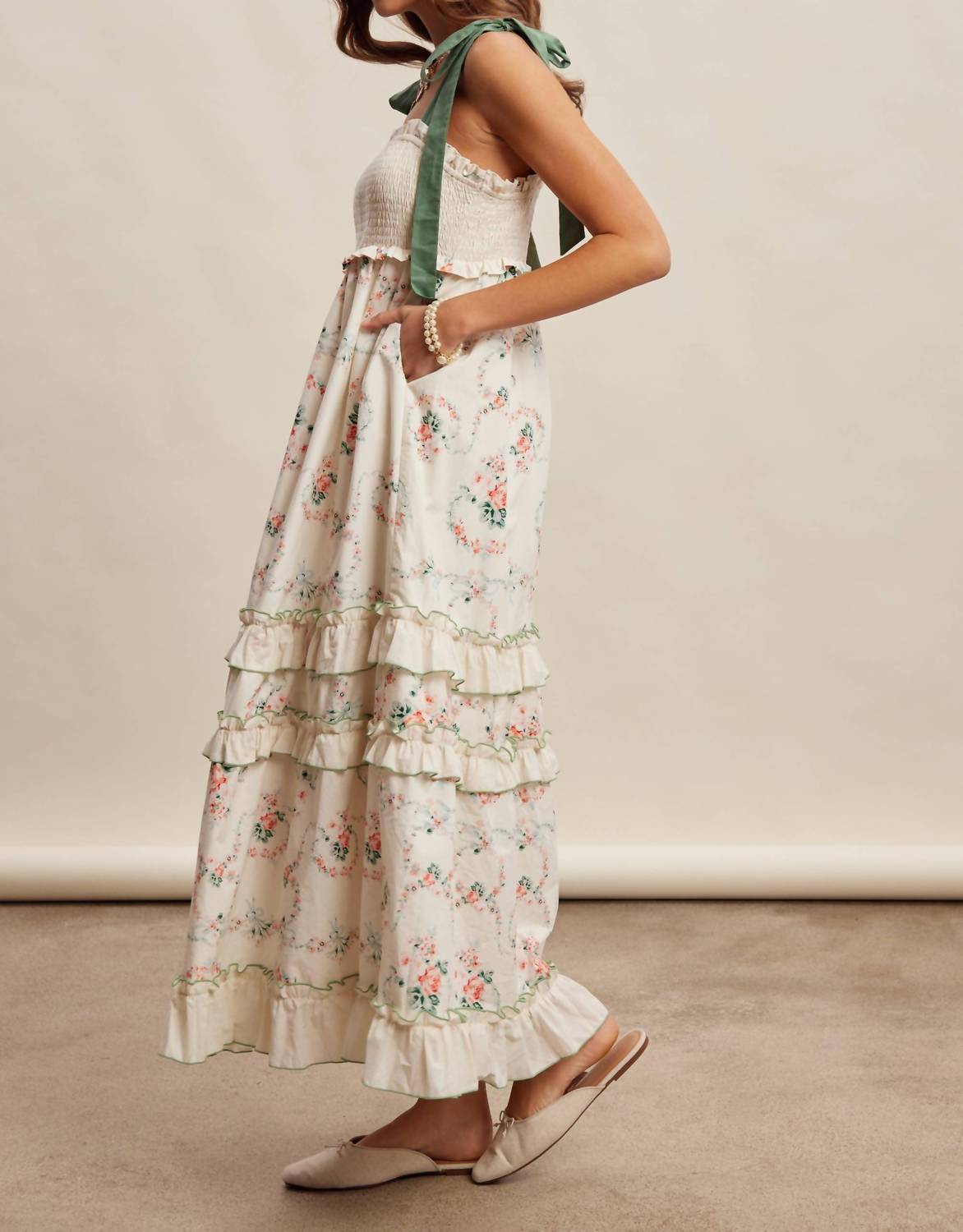 Listicle - Floral Smocked Tiered Maxi Dress