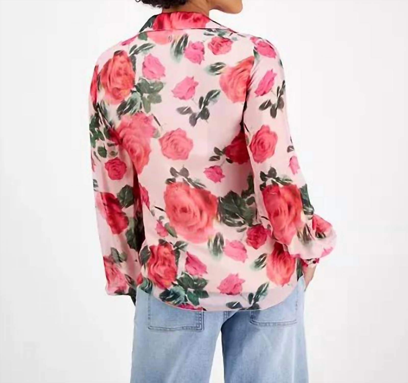 Guess - Soave Ruffle Blurred Roses Blouse